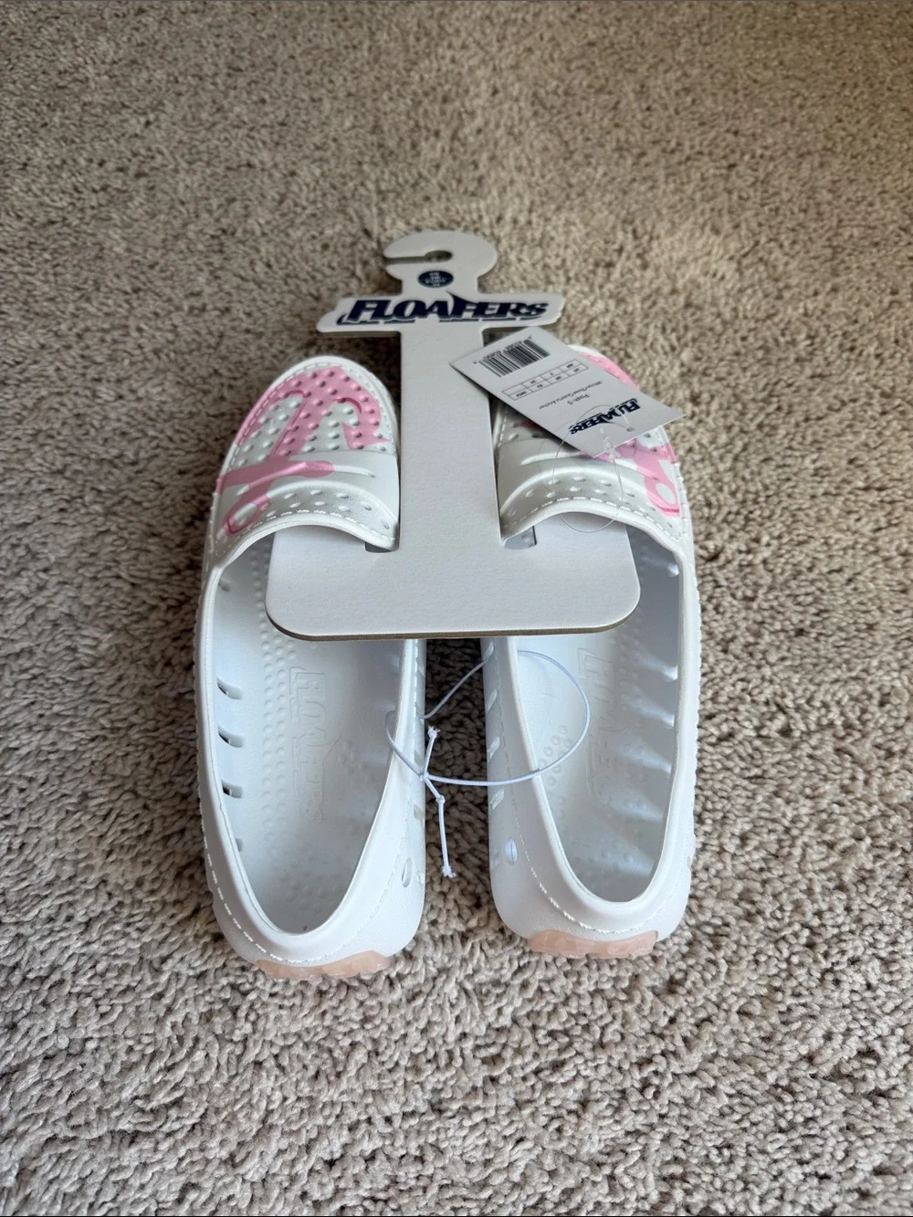Floafers Kids White with Pink Anchor Detail